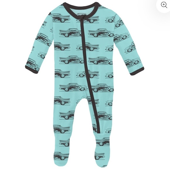 Kickee Pants Other - Kickee Pants Print Footie With Zipper Summer Sky Hot Rod Size 0-3 months